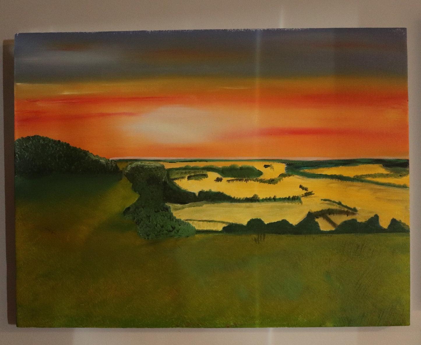 Stunning Sunset Over Farthing Common An Original Art Oil Painting On Canvas.
