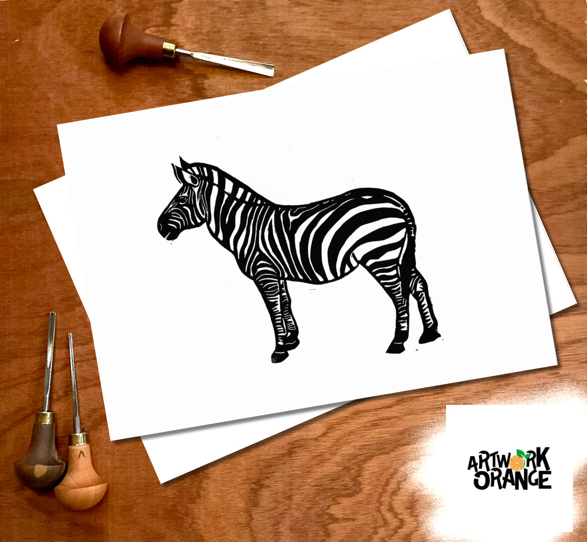Black Zebra Linocut Print