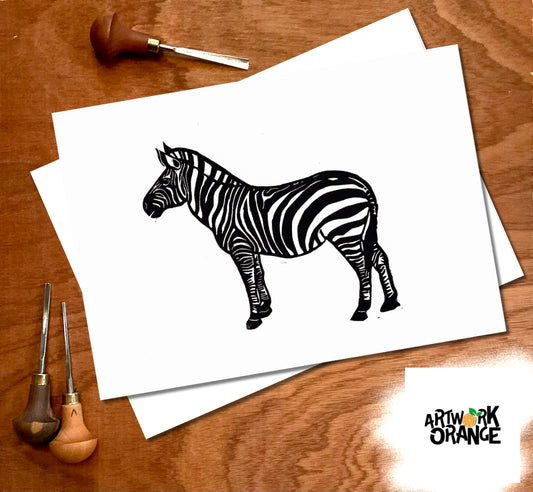 Black Zebra Linocut Print