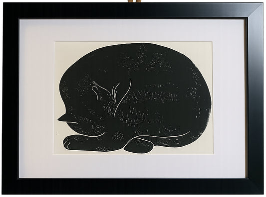 Sleepy Cat Print Handmade Linocut -Original design linocut print. From £10