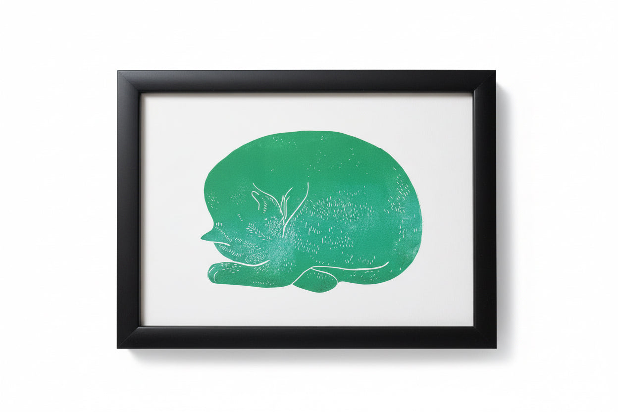 Sleepy Cat Print Handmade Linocut -Original design linocut print. From £10