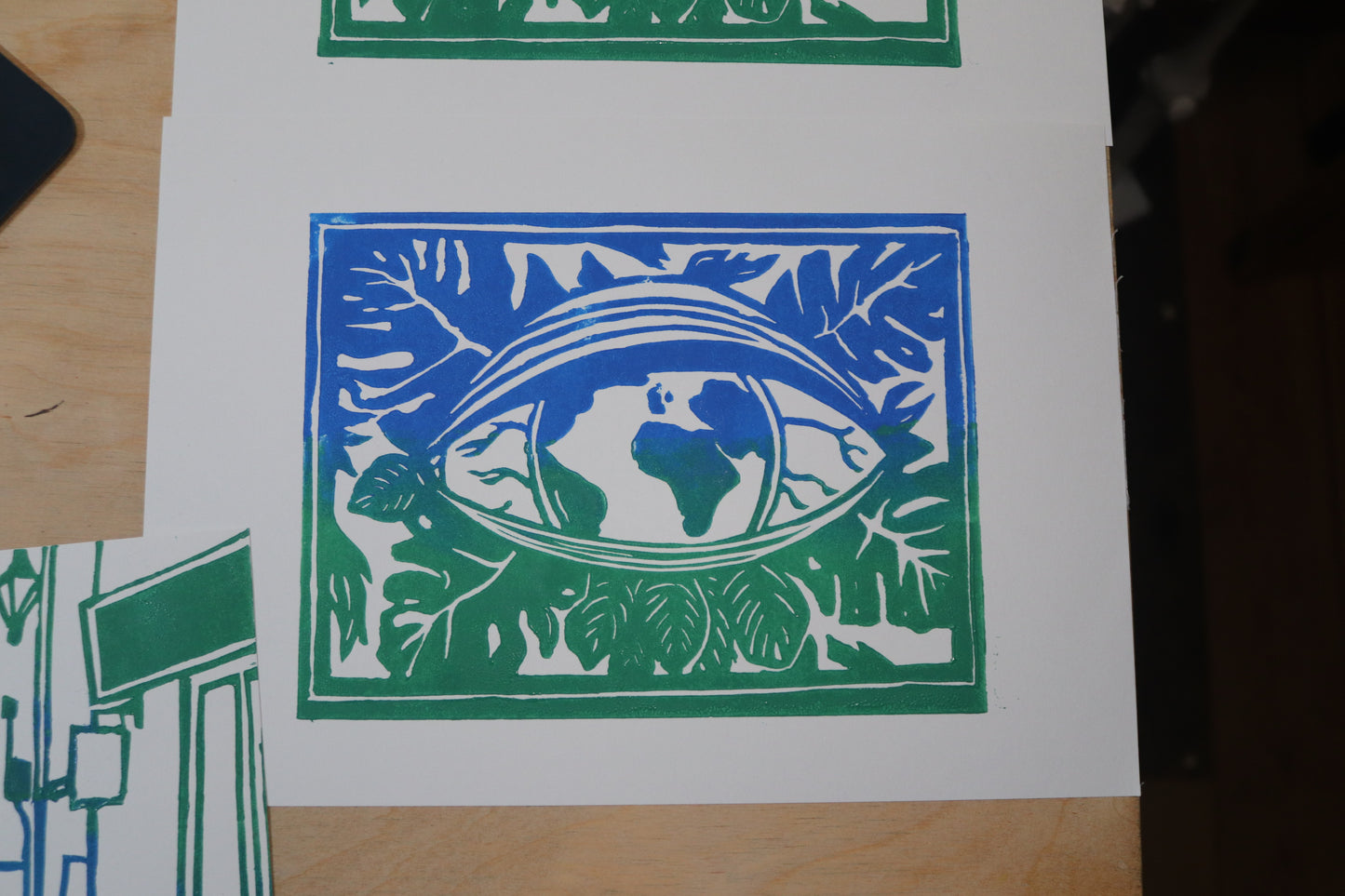 Handprinted Mother Earth Lino print - A4