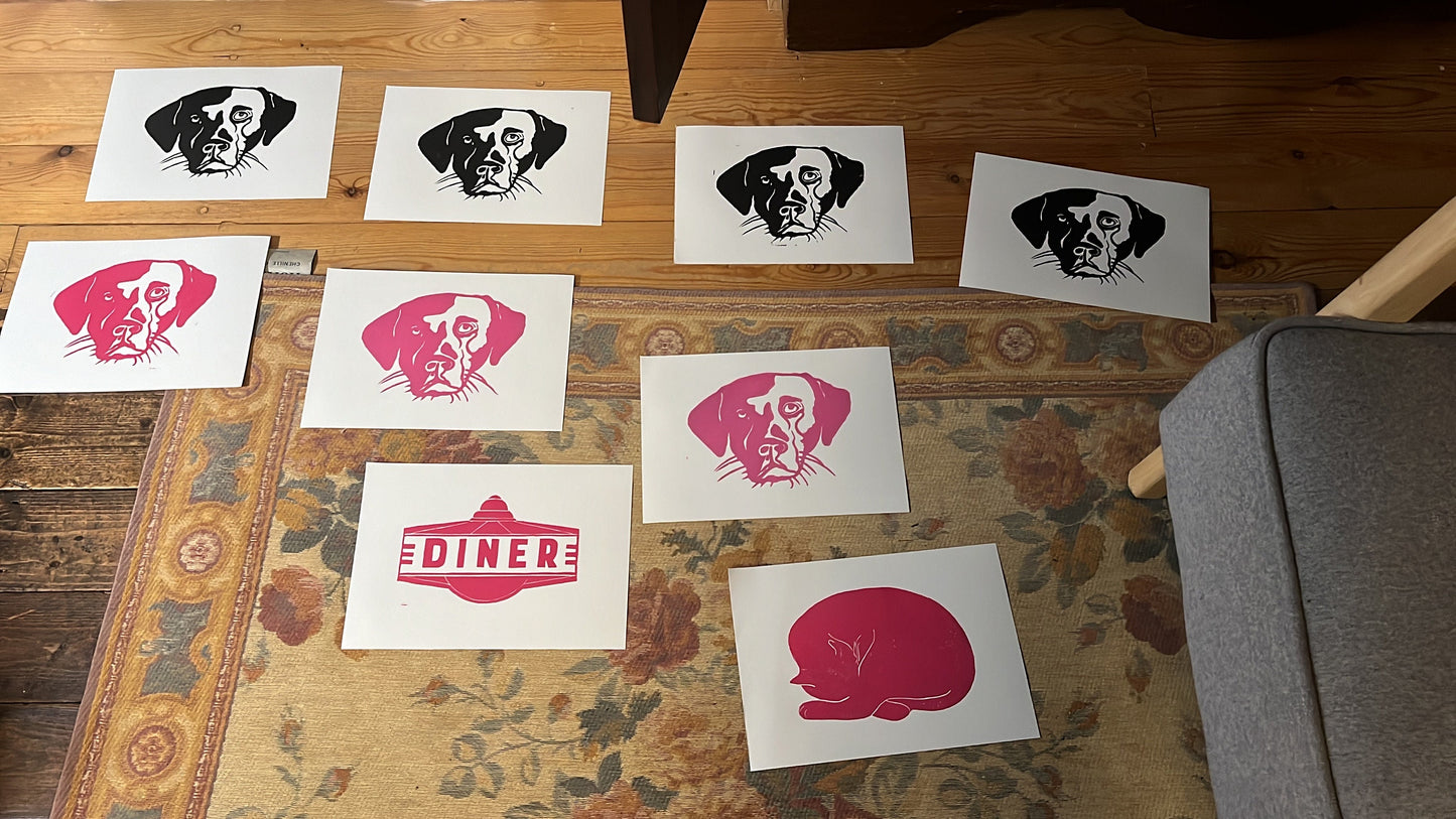 Prints scattered on rug