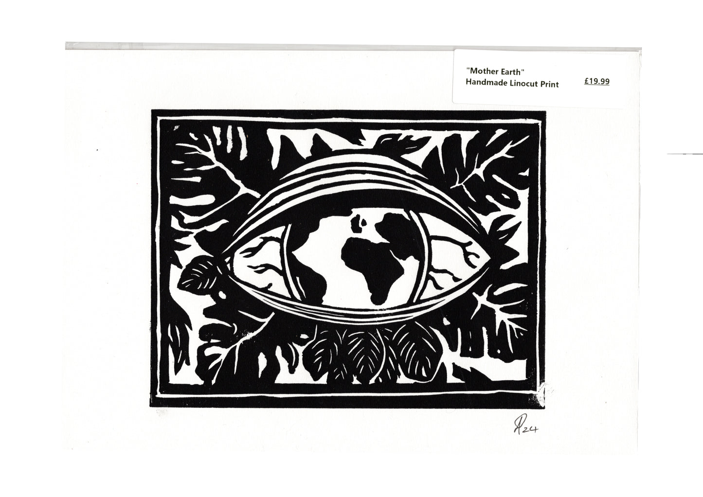 Handprinted Mother Earth Lino print - A4