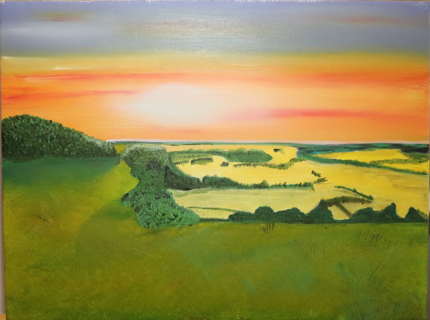 Stunning Sunset Over Farthing Common An Original Art Oil Painting On Canvas.
