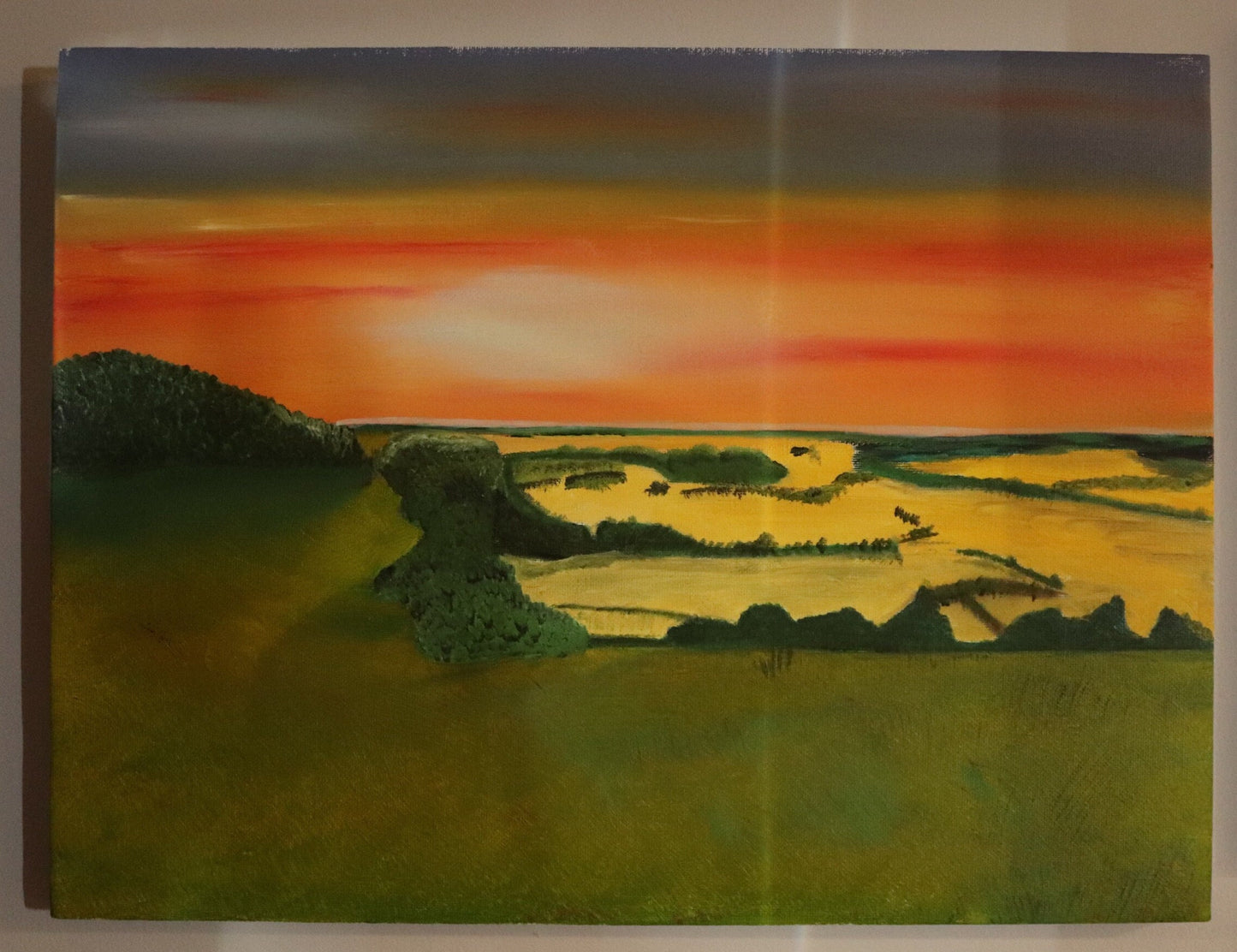 Stunning Sunset Over Farthing Common An Original Art Oil Painting On Canvas.