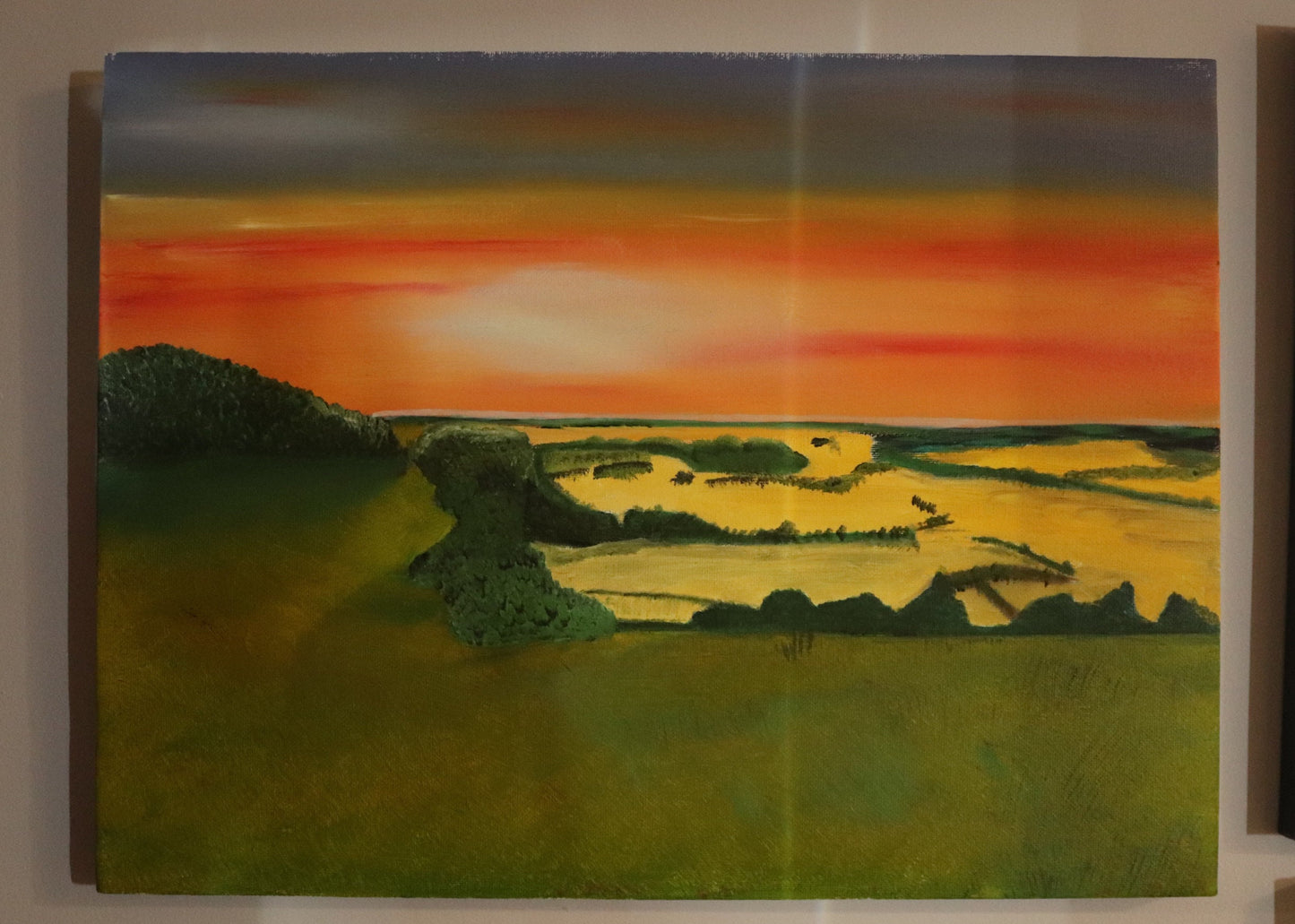Stunning Sunset Over Farthing Common An Original Art Oil Painting On Canvas.