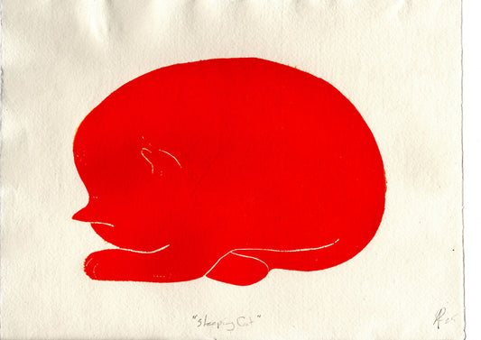 Handprinted Sleeping Cat - Orange
